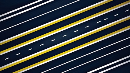 Poster - Abstract illustration of diagonal white and yellow traffic lines on dark blue background featuring layered patterns and smooth gradients