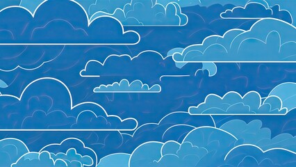 Aufkleber - Serene blue sky backdrop with soft white cloud outlines creating a calm airy atmosphere with layered clouds in various sizes throughout the image