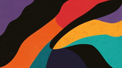 Aufkleber - Colorful abstract design with smooth flowing shapes in vibrant purple red orange teal and black hues creating a dynamic energetic background.