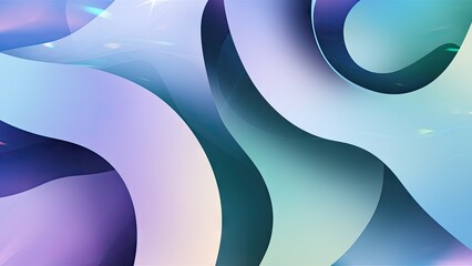 Poster - Soft pastel gradient background featuring flowing curves in blue, purple, and green with a subtle holographic blur effect creating a serene abstract design.