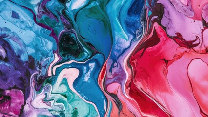 Poster - Vibrant abstract art featuring swirls of teal blue, deep pink, and rich purple blending together in fluid, dynamic patterns across the canvas.