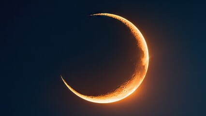 Aufkleber - Crescent moon glowing softly against a dark blue night sky showcasing intricate surface details and a serene eclipse ambiance