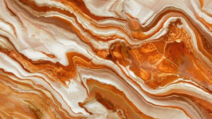 Leinwandbilder - Abstract close-up of cream stone featuring bold natural marble patterns in stunning orange and white tones swirling elegantly across the surface.