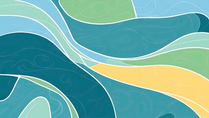 Aufkleber - Abstract motion background with smooth curved lines in calming shades of blue green and yellow arranged harmoniously to evoke serenity and tranquility