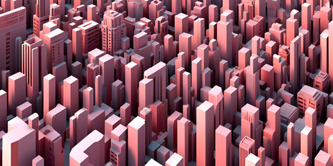 Poster - Urban Dreamscape: A mesmerizing abstract cityscape rendered in vibrant shades of pink, capturing the essence of urban life in a stylized and geometric representation.  