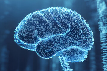Poster - digital brain: a stylized, digital rendering of the human brain, depicted in a striking blue hue. th