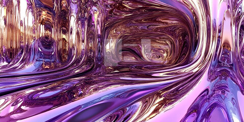 Fototapete - liquid metal dreamscape: an abstract, surreal image featuring a mesmerizing tunnel of iridescent pur