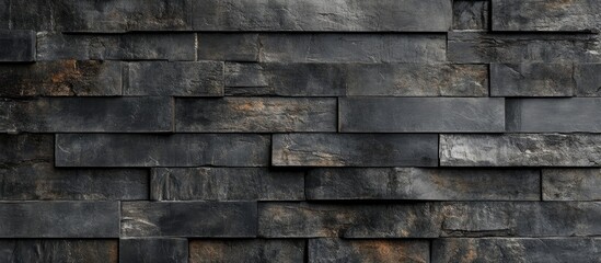 Wall Mural - Dark gray stone texture tile design featuring varying rectangular shapes in a stacked pattern creating a modern elegant look for interior spaces