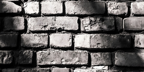 Poster - shadowed brick wall: a captivating monochrome close-up revealing the textured surface of an aged bri