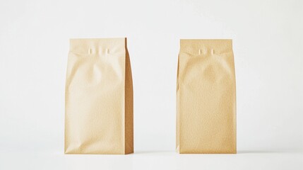 Poster - Minimalist Brown Paper Bags Isolated on White Background for Packaging and Promotional Use