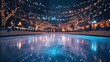 © Nikolai - A frozen lake at night, illuminated by twinkling lights and surrounded by trees.