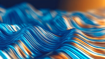 Fototapete - abstract waves in blue and orange: a mesmerizing abstract design of undulating waves in vibrant blue