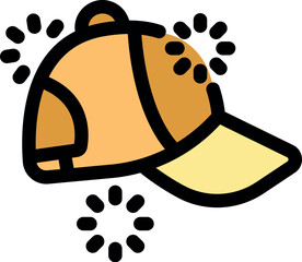 Poster - Simple and modern vector icon of a yellow baseball cap, featuring loading circles, ideal for representing concepts of waiting, processing, or anticipation in a stylish and minimalist way