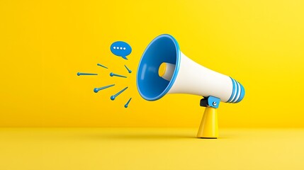 Aufkleber - Creative and modern megaphone icon with blue and yellow colors placed against a bright solid background symbolizing attention and broadcasting with a sleek and polished look