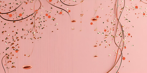 Poster - Pink Gold Celebration: Abstract festive backdrop with delicate rose gold and copper glitter scattered across a soft pink surface, creating a luxurious and celebratory mood.