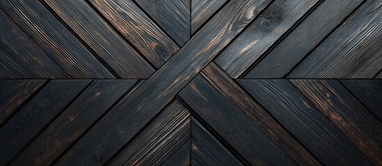 Wall Mural - Dark wooden planks create an eye-catching X shape in a close-up view, featuring deep browns and blacks that highlight texture and design.