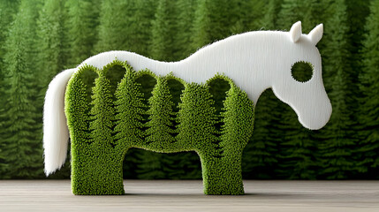 Wall Mural - Green forest horse silhouette, nature conservation, eco-friendly