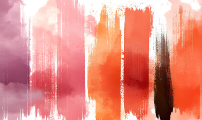 Poster - Abstract Watercolor Stripes: Vibrant watercolor brushstrokes in shades of orange, red, pink, and purple create a dynamic and textured abstract art background.