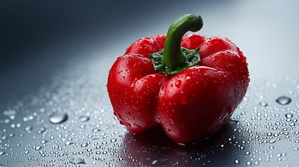 Wall Mural - Red Bell Pepper with Water Droplets on a Dark Background