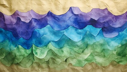 Wall Mural - artistic background of abstract watercolors blending blue, green, and purple shades on textured pape