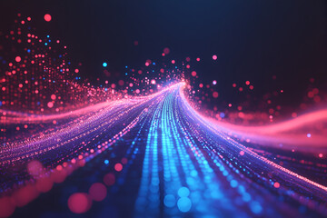 Poster - Digital River of Light: Abstract illustration of vibrant, glowing lines forming a dynamic river of light, suggesting speed, connectivity, and technological advancement.