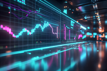 Poster - neon stock market data: abstract visualization of vibrant neon stock market data displayed on large 