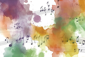 Poster - Watercolor Music Notes: A vibrant and abstract watercolor painting of musical notes on a staff, creating a dynamic and colorful composition.