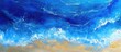 © meristock - Aerial view of a vibrant blue ocean meeting a sandy shore with warm hues, capturing the essence of serene coastal beauty.