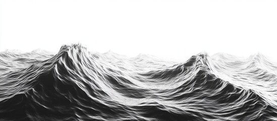 Aufkleber - Black and white abstract ocean waves with dynamic textures in foreground, creating contrast against a bright white background.