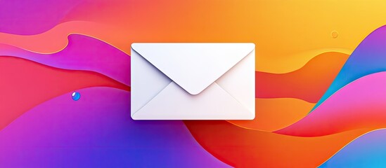 Poster - White paper envelope centrally placed on vibrant orange and pink abstract background highlighting simplicity and versatility with smooth flowing patterns