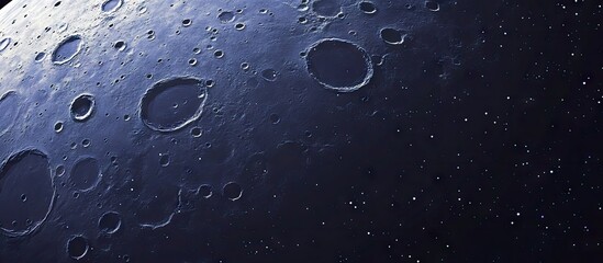 Poster - Cosmic background with dark blue hues features craters in the foreground and twinkling stars in the upper part, ideal for space-themed designs