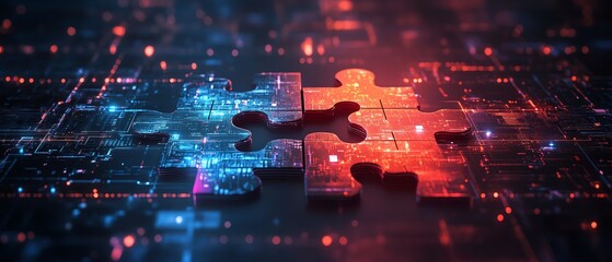 Leinwandbilder - Abstract digital scene showing two interlocking puzzle pieces