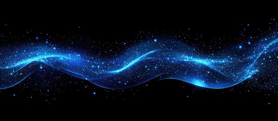 Aufkleber - Dark blue glitter wave with glowing particles in motion across a black background, creating a captivating abstract design suitable for multiple applications.