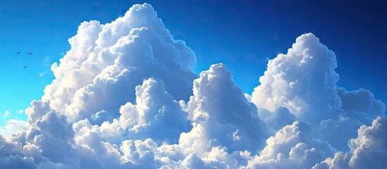 Poster - Fluffy white clouds against a bright blue sky create a serene atmosphere, showcasing varying cloud formations in different shades of white and blue.