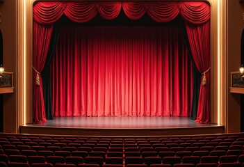 Poster - Empty theater stage with red velvet curtains