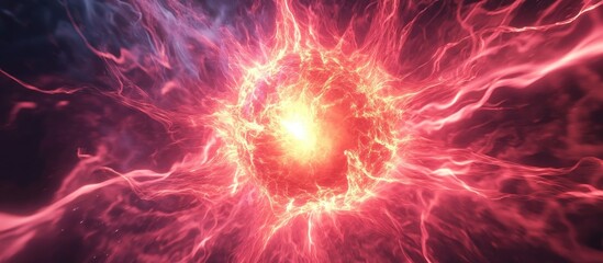 Aufkleber - Vibrant swirling red hot plasma forms a mesmerizing core against a dark background with glowing electric flashes creating dynamic movement and intensity.