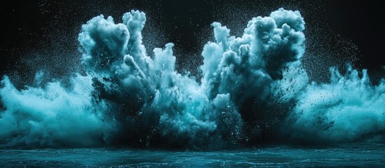 Fototapete - Turquoise and black abstract explosion with dynamic blast waves emerging from a dark background creating a powerful visual impact