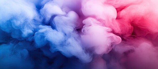 Poster - Colorful smoke swirling in pink, purple, and blue hues, creating a dreamy abstract background with soft cloud-like formations.