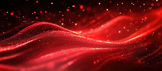 Fototapete - Red flowing abstract particles on a dark background creating a mystical atmosphere with rippled patterns and shimmering highlights for gift card design
