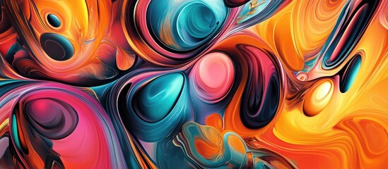 Poster - Multicolored abstract background featuring swirling shapes in vibrant blues, pinks, oranges, and reds with dynamic lines creating visual depth.