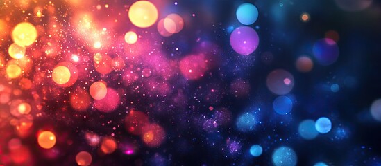Fototapete - Colorful bokeh lights in vibrant oranges, purples, and blues create an enchanting atmosphere, softly blending and illuminating a dark background.