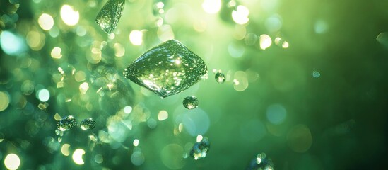 Aufkleber - Sparkling green water drop background with blurred bubbles and glimmers creating a refreshing and natural ambiance perfect for visual themes