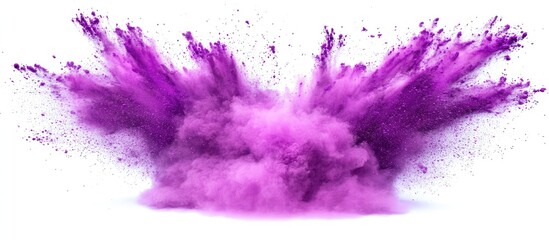 Fototapete - Vibrant purple powder explosion fills the center against a bright white background showcasing dynamic energy ideal for creative designs and ample text space