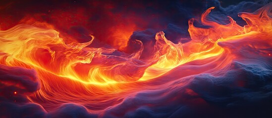 Aufkleber - Vibrant flames in shades of orange and yellow swirl against a dark smoky background, creating a mesmerizing glow that radiates warmth and energy.