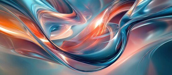 Poster - abstract fluid art composition featuring blue and orange swirls blending harmoniously with a vibrant