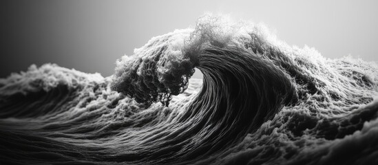 Aufkleber - Majestic swirling black and white 3D ocean waves create a striking abstract motion with intricate textures and dynamic movement captured artistically.