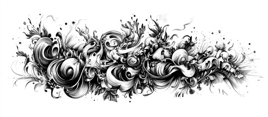 Poster - Intricate black hand-drawn doodles on a white background form a dynamic and charming abstract design, ideal for creative projects and artistic displays.