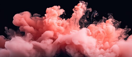 Fototapete - Coral pink smoke billows and swirls dynamically against a bold black backdrop, creating a striking visual contrast and movement in the composition