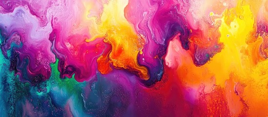 Aufkleber - Vibrant fluid abstract art featuring dynamic waves of pink, orange, purple, and blue colors blending seamlessly for creative projects.