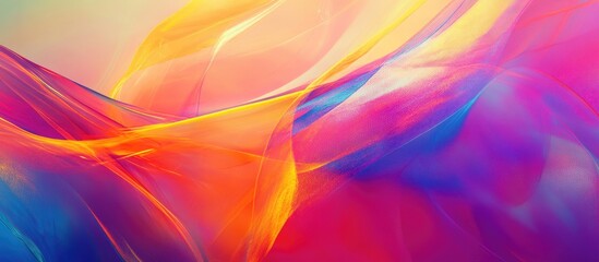 Aufkleber - Colorful abstract design featuring flowing waves of orange, pink, and blue hues blending harmoniously across the image in a soft gradient.